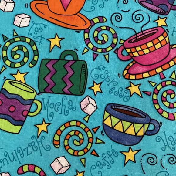 Timeless Treasures Hi Fashion Fabrics Whimsical Coffee Mugs Bright Colors 2 yds - Picture 3 of 7